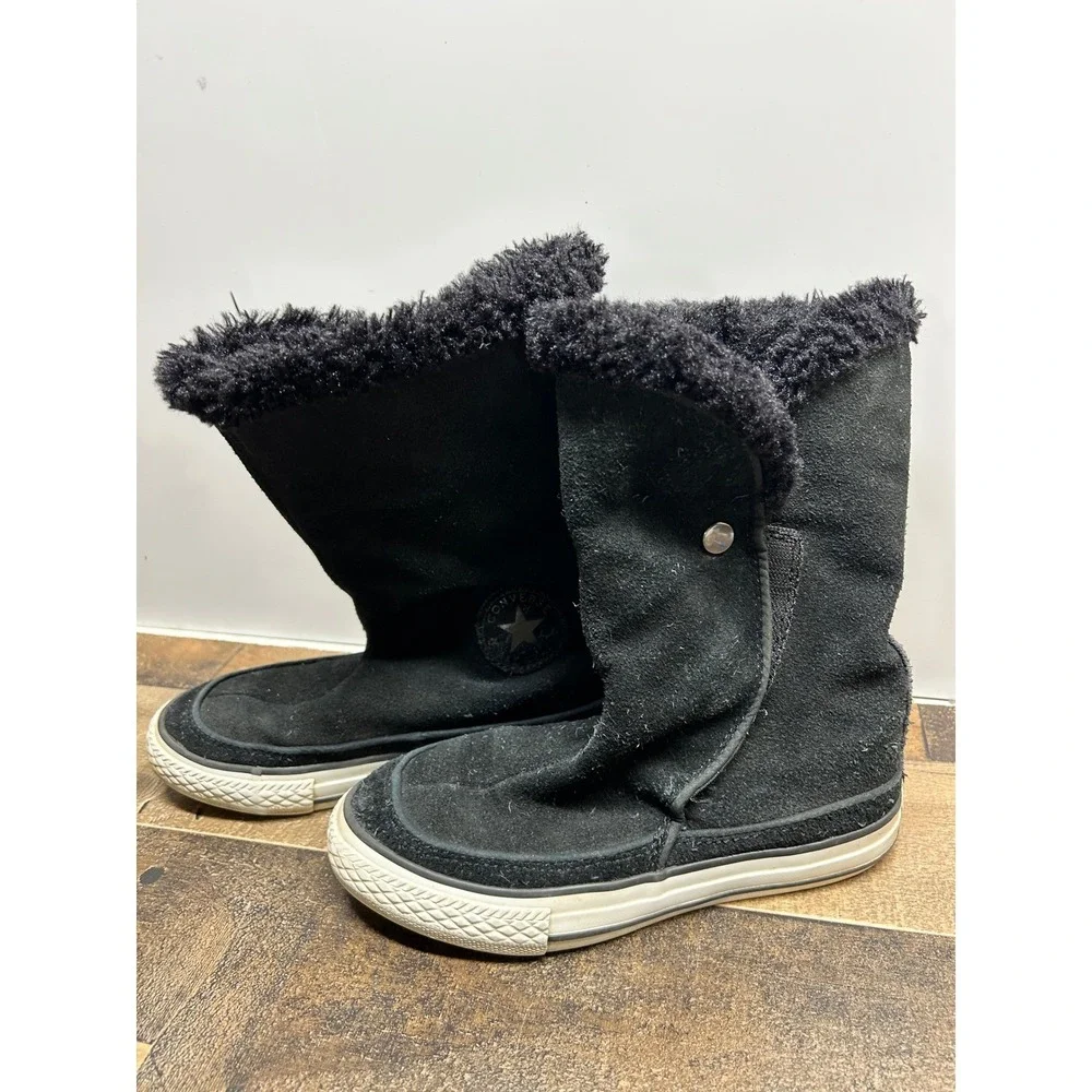 Converse All Star Kids Black Suede Fur‎ Lined Winter Boots Size 13